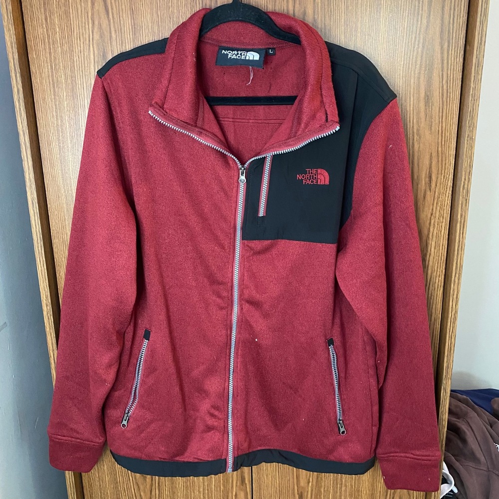 The North Face Fleece Jacket Mens Large Burgundy Black Full Zip MockNeck Sweater